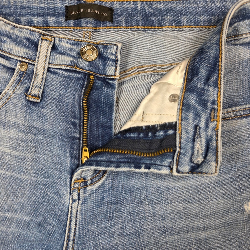 Silver Jeans Co Beau Slim Boyfriend Mid Rise Distressed Blue Jeans W26 L28.5 - Picture 4 of 9